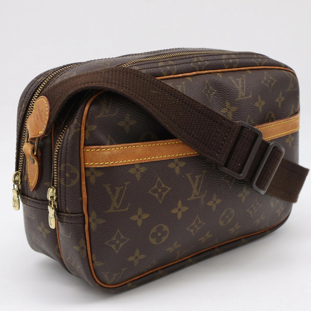 Louis Vuitton Monogram Reporter Shoulder Bag Brown Beige Canvas Leather
